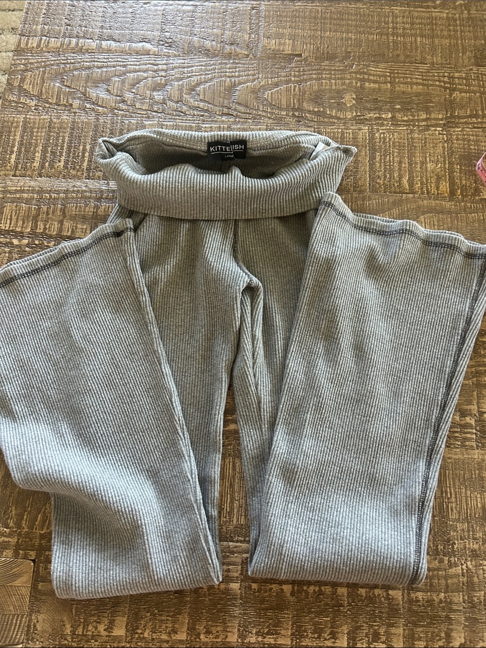 Kittenish brand Ribbed Fold-Over Waist Pants in Light Gray